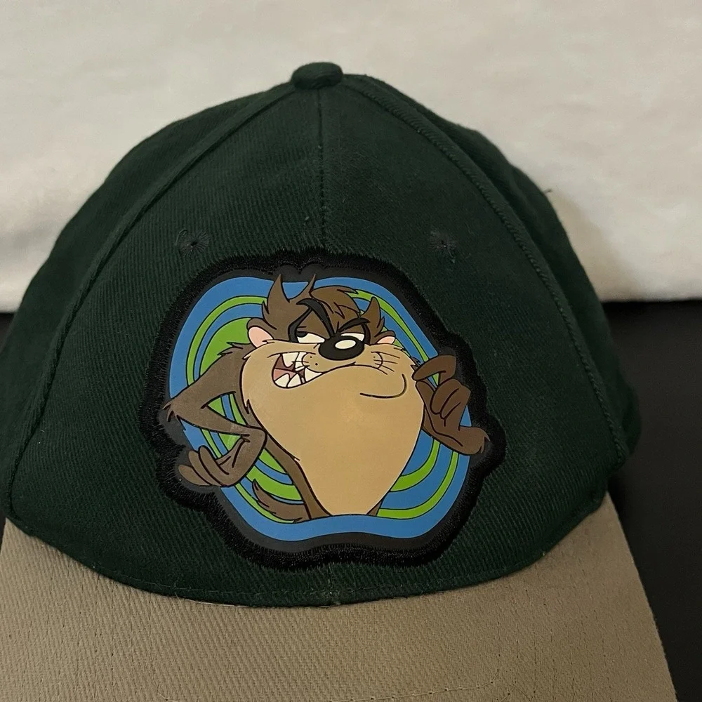 Vintage LOONEY TUNES Taz Patch Snapback Hat Cap 1997 Green Beige Dad Head Start